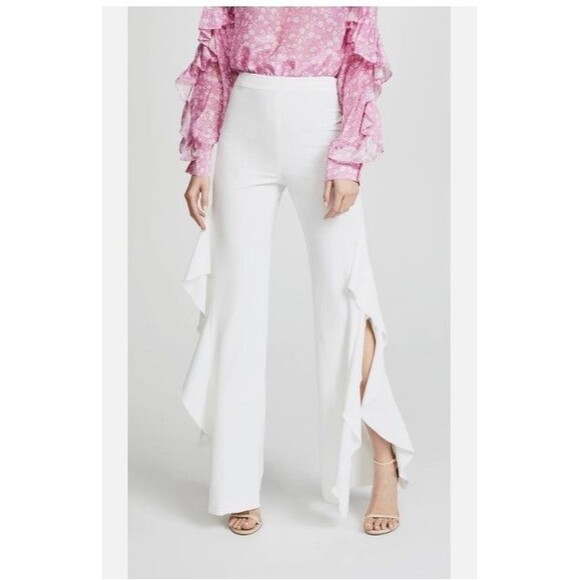 Alice + Olivia Estell Ruffle Slit Flare Leg Pants Off White Retail $395 NWOT 6 - Picture 1 of 9